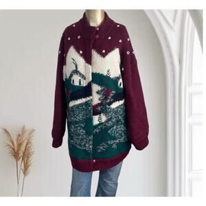 Monica Gray Vintage Sweater Coat Jacket Women Medium Mohair Blend Cottagecore